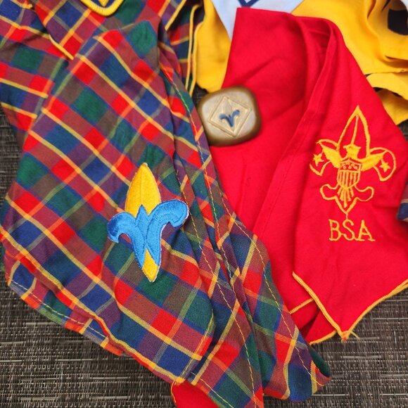 Vintage Neckerchief Scarf Boy Scout America Cub BSA Eagle Weeblo Plaid Slide Lot - Picture 2 of 5